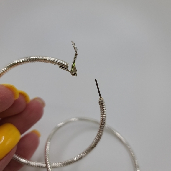 Large Silver Tone Lightweight Hoop Earrings - Picture 3 of 3